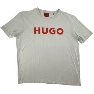 HUGO Boss Mens T Shirt Large Cream Logo Graphic Short Sleeve Designer Tee